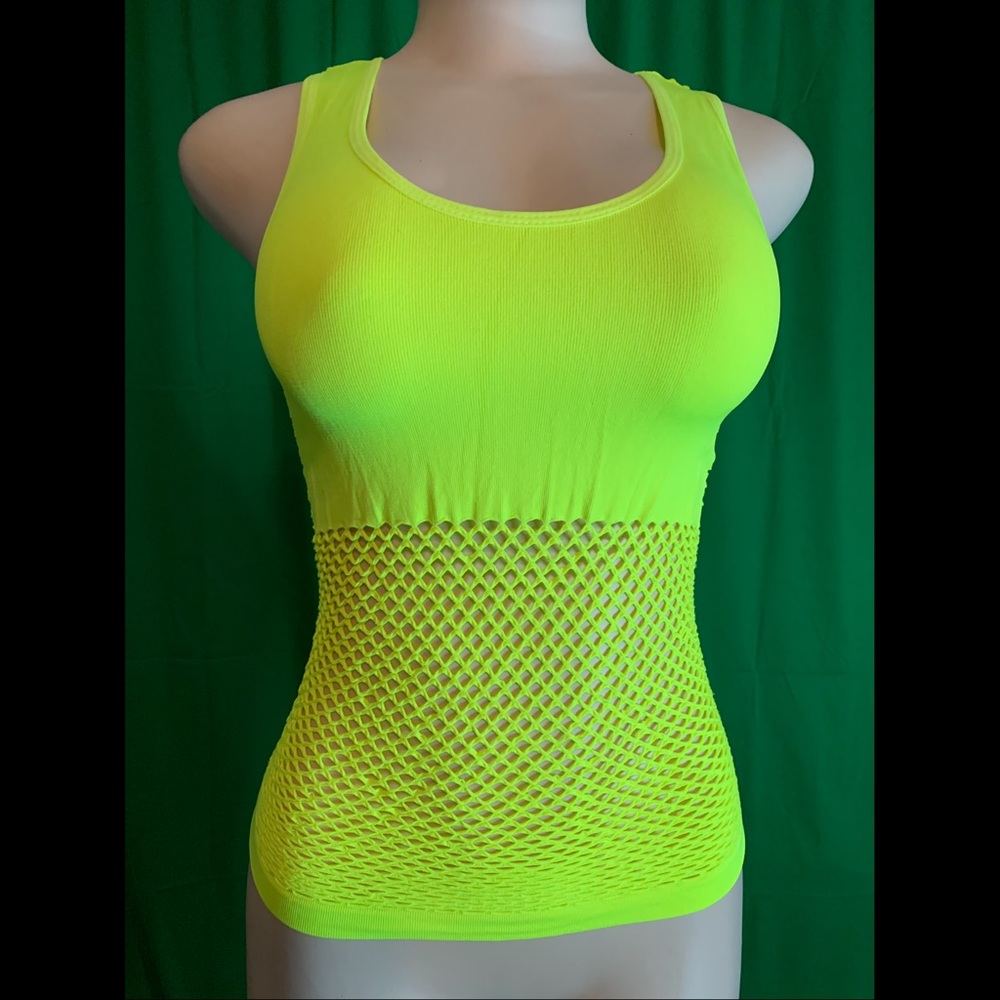 Highlighter yellow netted back shirt / cover up
